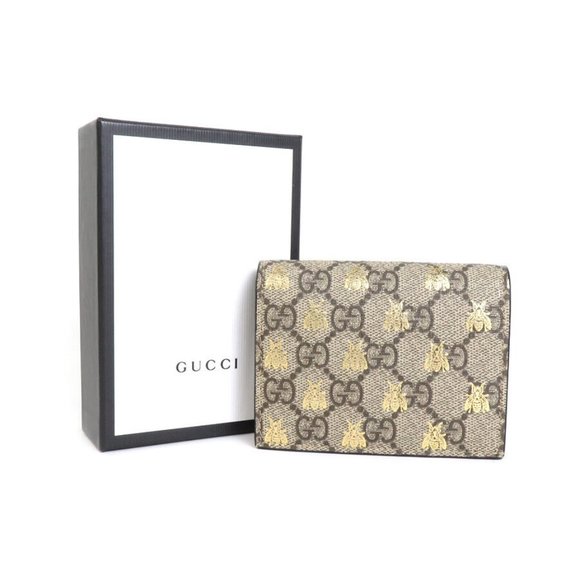 Auth GUCCI GG Supreme Bee Bifold Wallet Brown/Gold PVC - h29988g - Picture 11 of 16